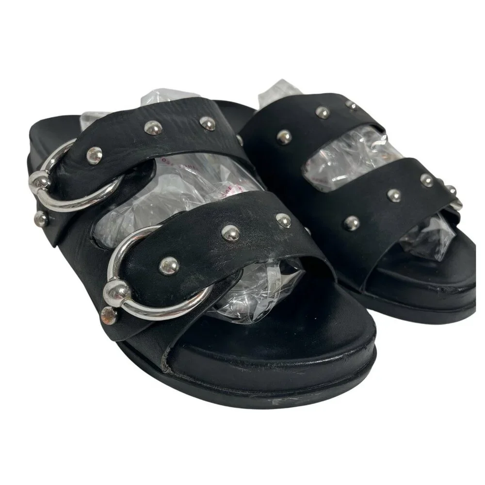 Rebecca Minkoff Women's Vachel Slides US 7,5 M Black Leather Sandals - Picture 3 of 12